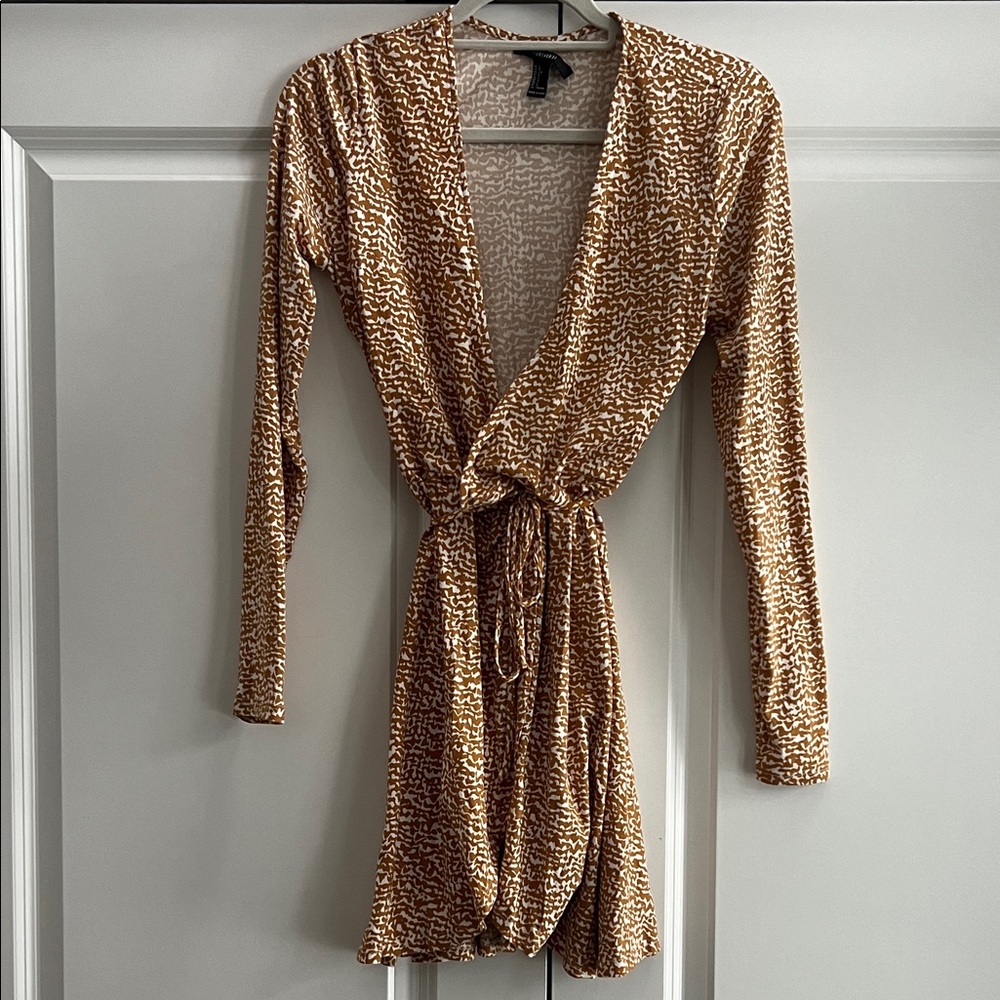 Forever 21 Brown and White Wrap Dress